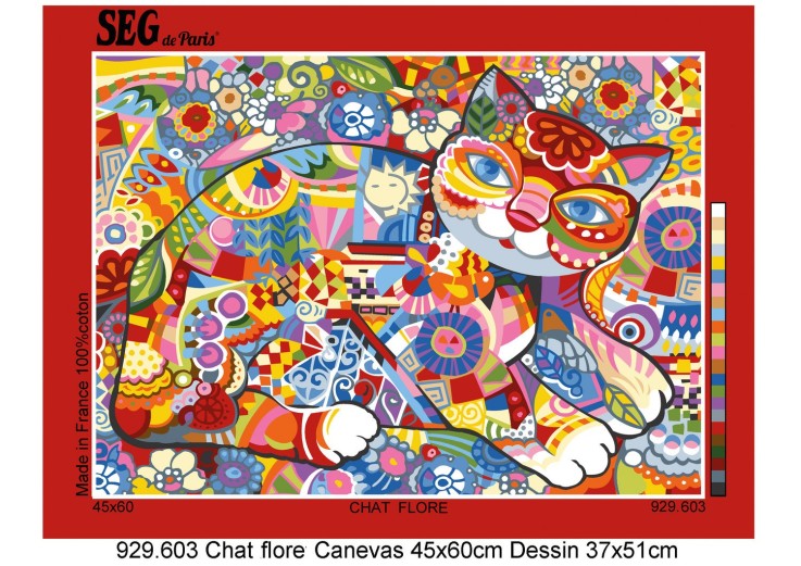 Canevas antique Chat flore 45x60cm
