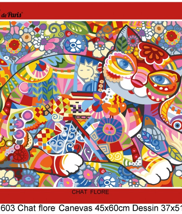 Canevas antique Chat flore...