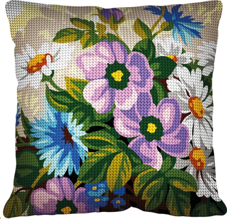 Kit Coussin Point de Croix Fleurs Sauvages
