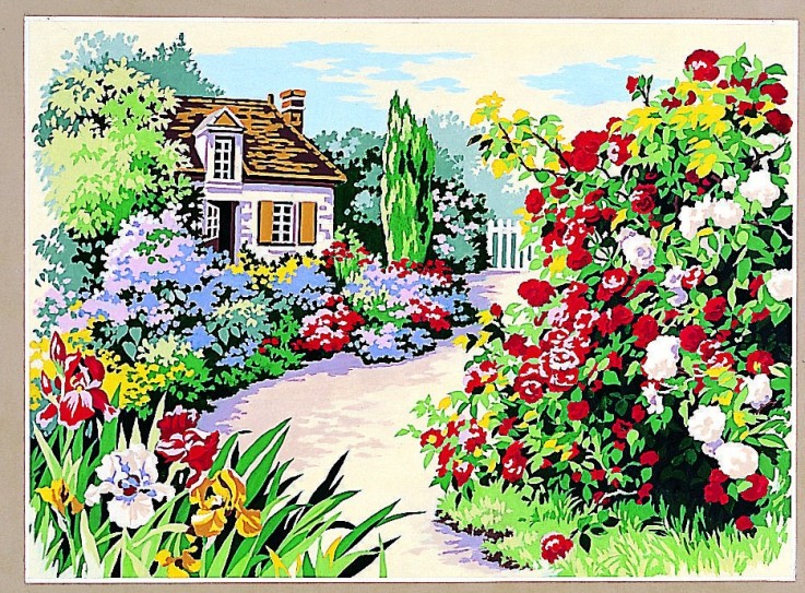 Canevas antique Le sentier aux roses 45x60cm