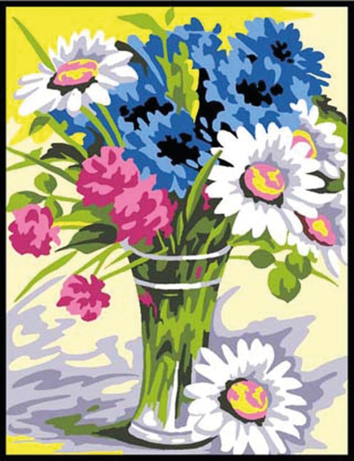 Kit canevas blanc Bouquet de fleurs 20x25cm
