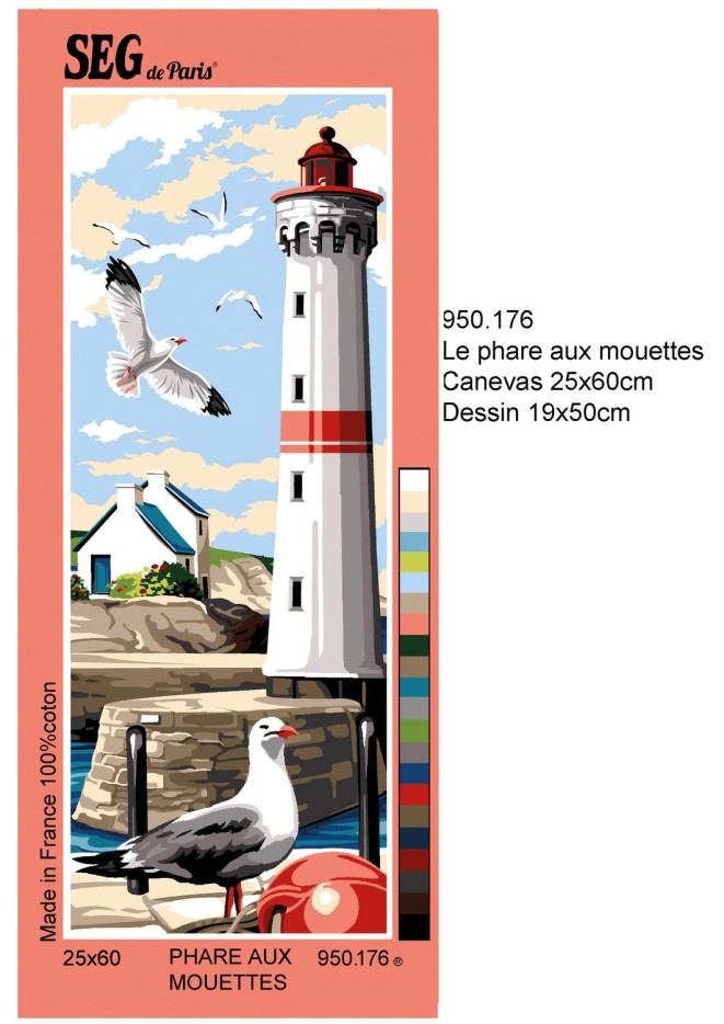 Canevas antique Le phare aux mouettes 25x60cm
