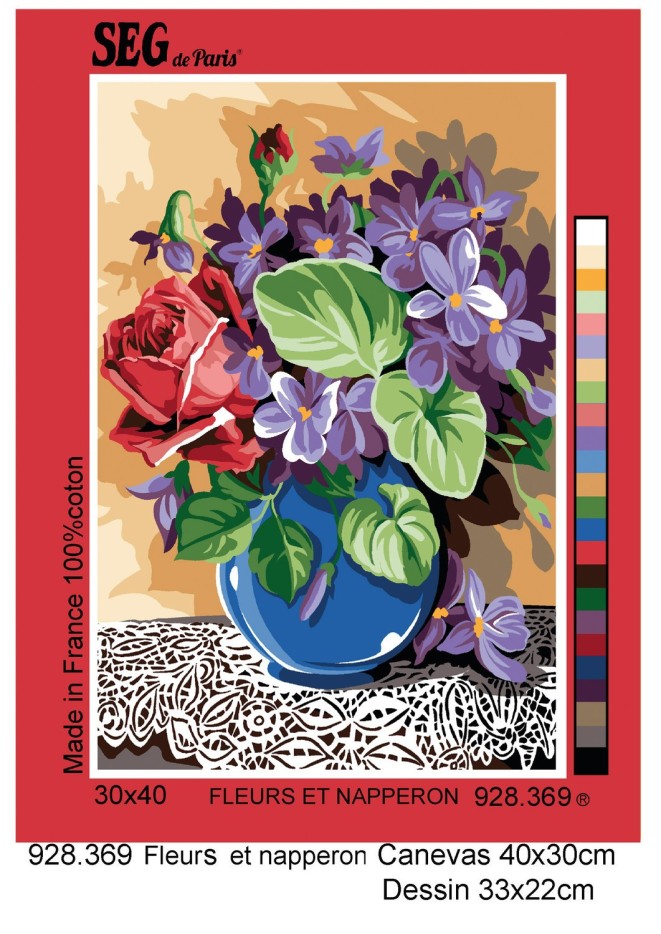 Canevas antique Fleurs et napperon 30x40cm