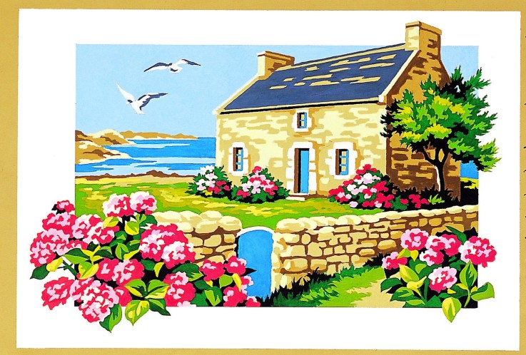 Canevas antique Maison en bord de mer 30x40cm