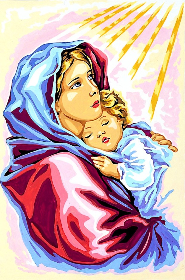 Canevas antique la mère et l'enfant 30x40cm