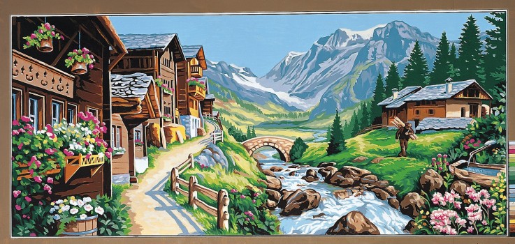 Canevas Pénélope Antique Paysage alpin 65x130cm
