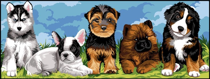 Canevas Pénélope Antique Les chiots 25x60cm