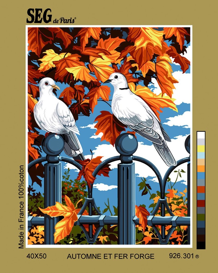 Canevas antique Automne et fer forgé 40x50cm