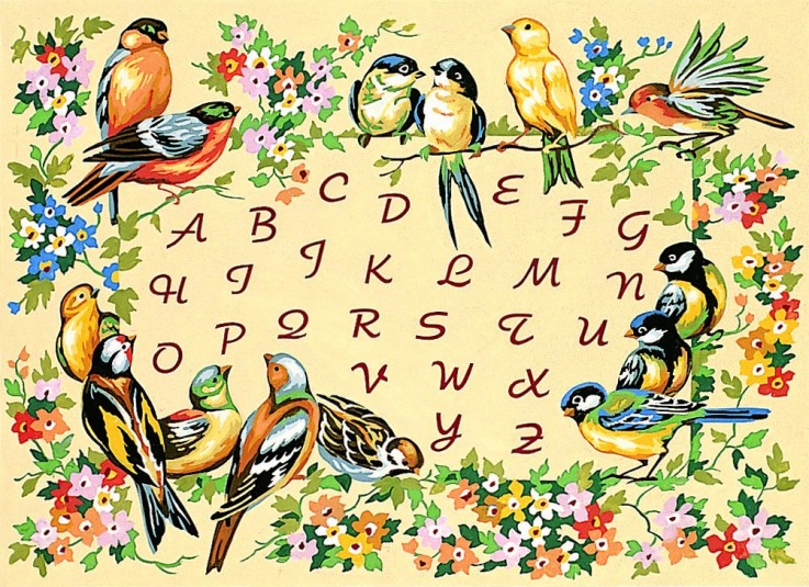 Canevas antique L'alphabet des oiseaux 45x60cm