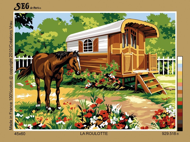 Canevas antique La roulotte 45x60cm