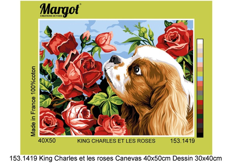 Canevas Margot King Charles Et Les Roses 40x50 cm