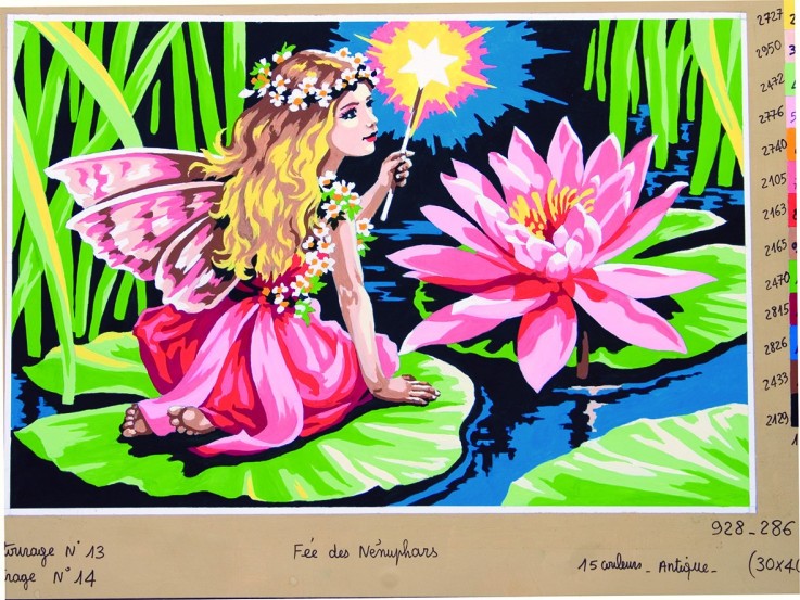 Canevas antique Fée des nénuphars 40x50cm
