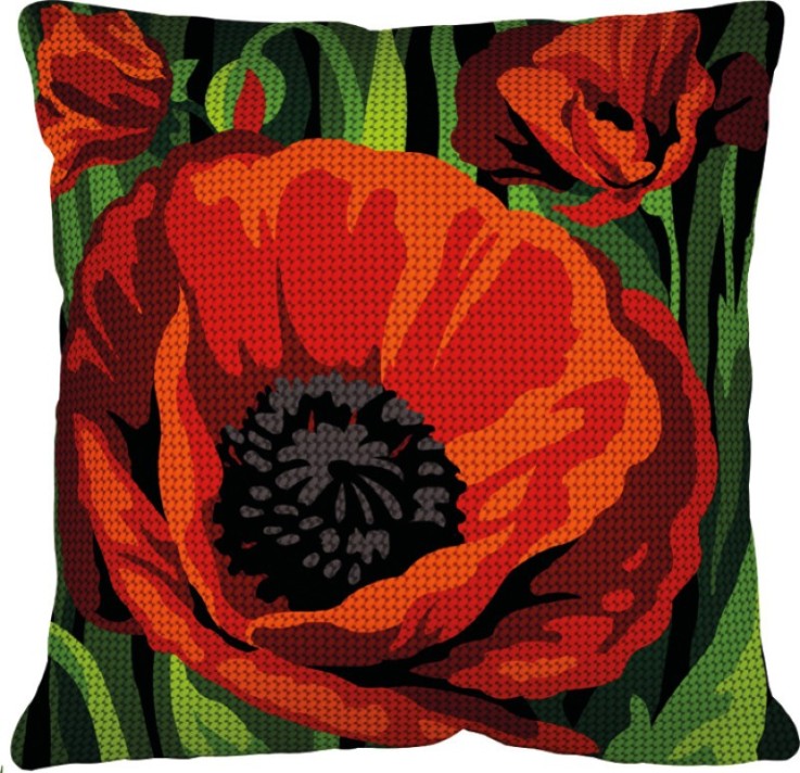 Kit Coussin Point de Croix Coquelicot