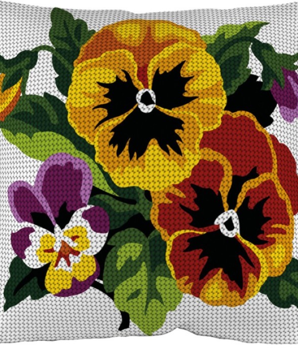 Kit Coussin Canevas Pensées