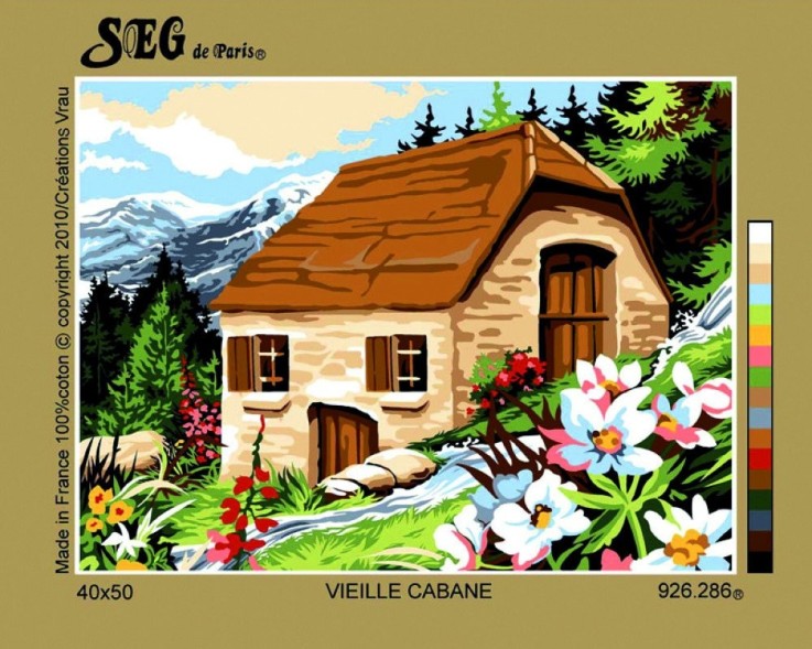 Canevas antique Vieille cabane 40x50cm
