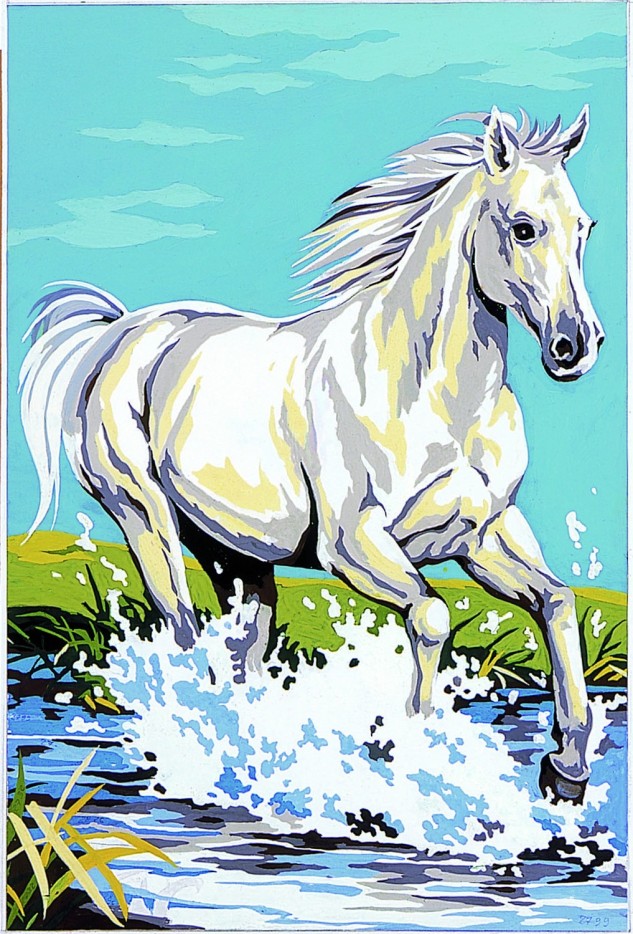 Canevas antique Cheval blanc 30x40cm