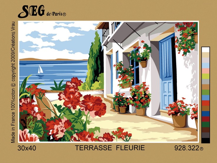 Canevas antique Terrasse fleurie 30x40cm
