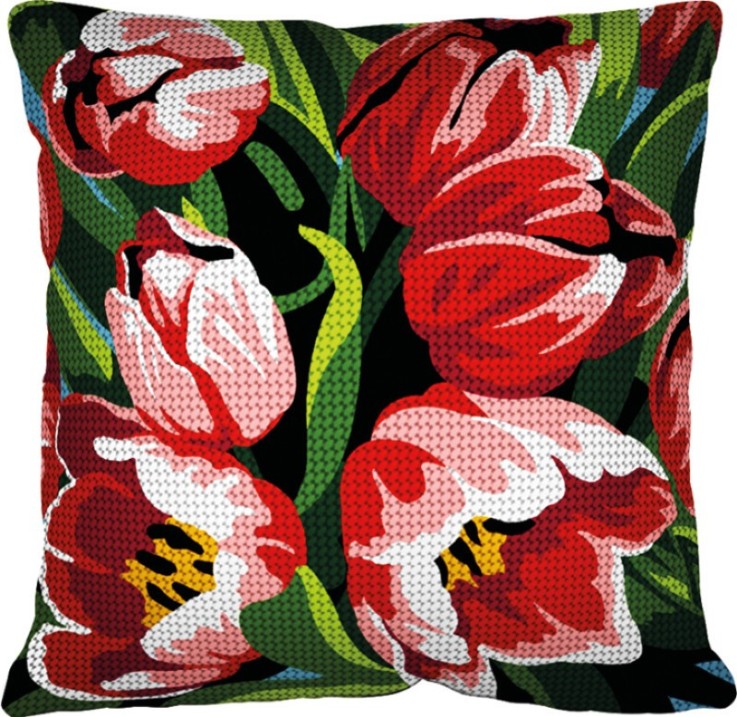 Kit Coussin Canevas Tulipes