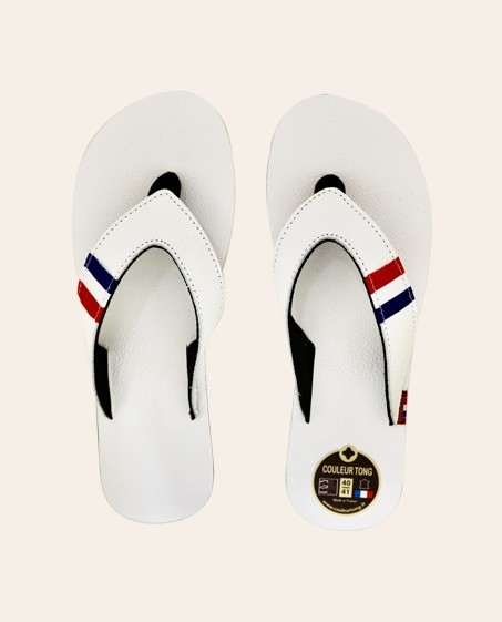 Tongs Mixtes Cuir FRANCE Blanc