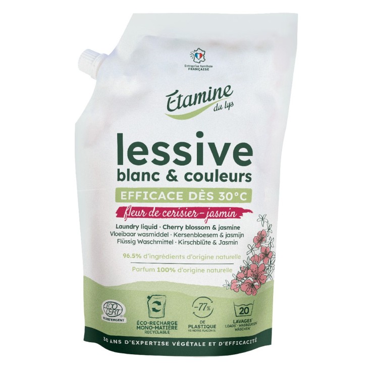 Eco-recharge lessive liquide blanc & couleurs - Fleur de cerisier & jasmin (1L)