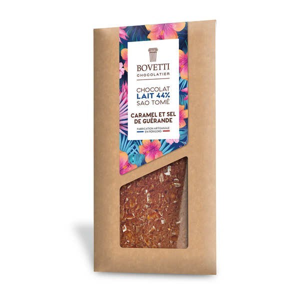 Tablette chocolat au lait Caramel & sel de Guérande origine Sao Tomé 44% - Tablette de 100g