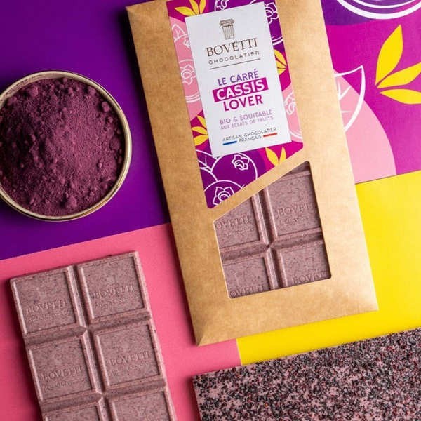 Tablette bio Cassis lover - Chocolat blanc et éclats de cassis - Tablette de 80g