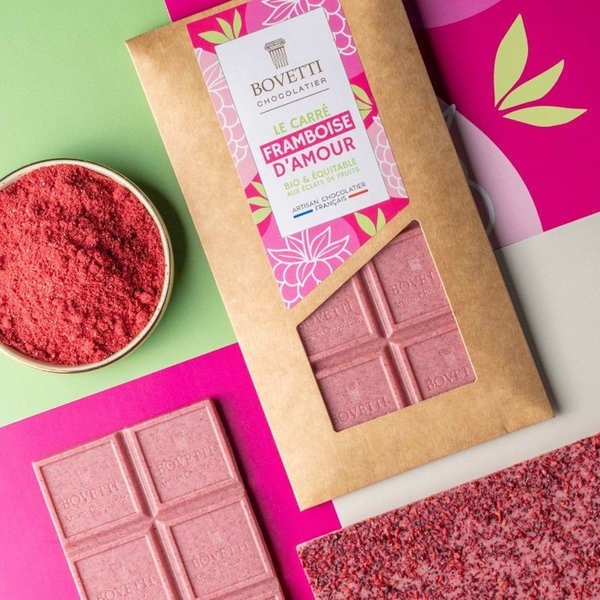 Tablette bio Framboise d'amour - Chocolat blanc et éclats de framboise - Tablette de 80g