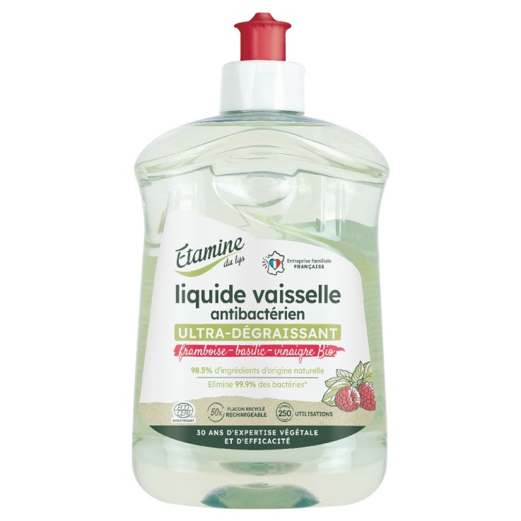 Liquide vaisselle antibactérien framboise-basilic (500ml)