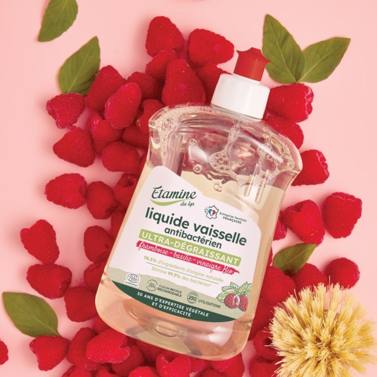 Liquide vaisselle antibactérien framboise-basilic (500ml)