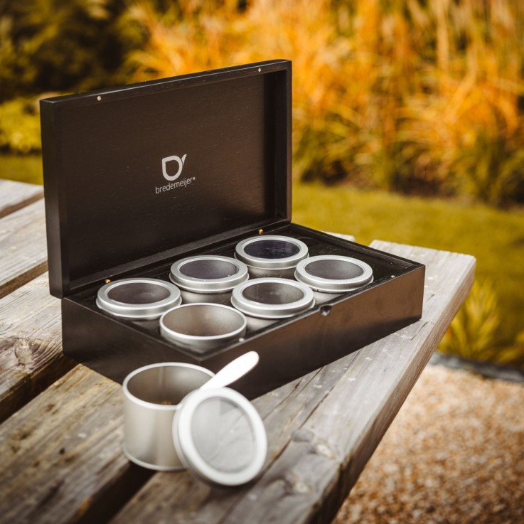 Coffret à thé noir avec 6 boîtes à thé et cuillère