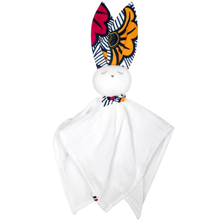 Doudou lapin  en gaze de coton, Wax