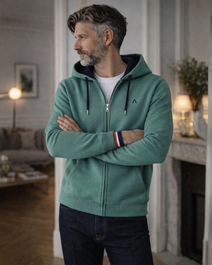 Veste zippée Marius vert Coton Bio