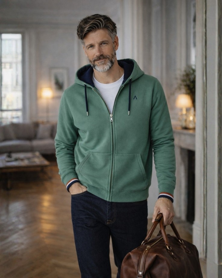Veste zippée Marius vert Coton Bio