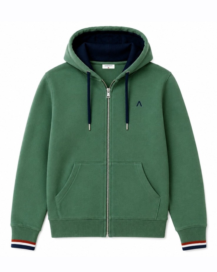 Veste zippée Marius vert Coton Bio