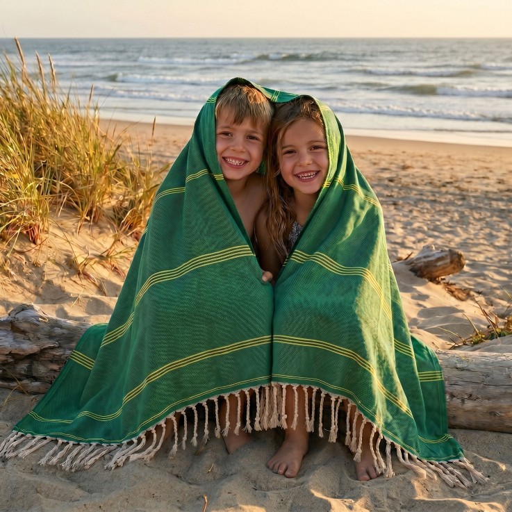 Fouta serviette plage anti sable coton recyclé 1x2 m Mykonos