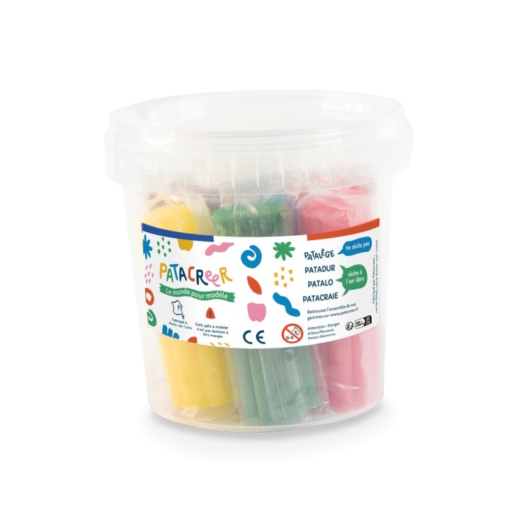 PATALEGE SEAU PAINS 7X80G Pâte à Modeler couleurs qui ne sèche pas