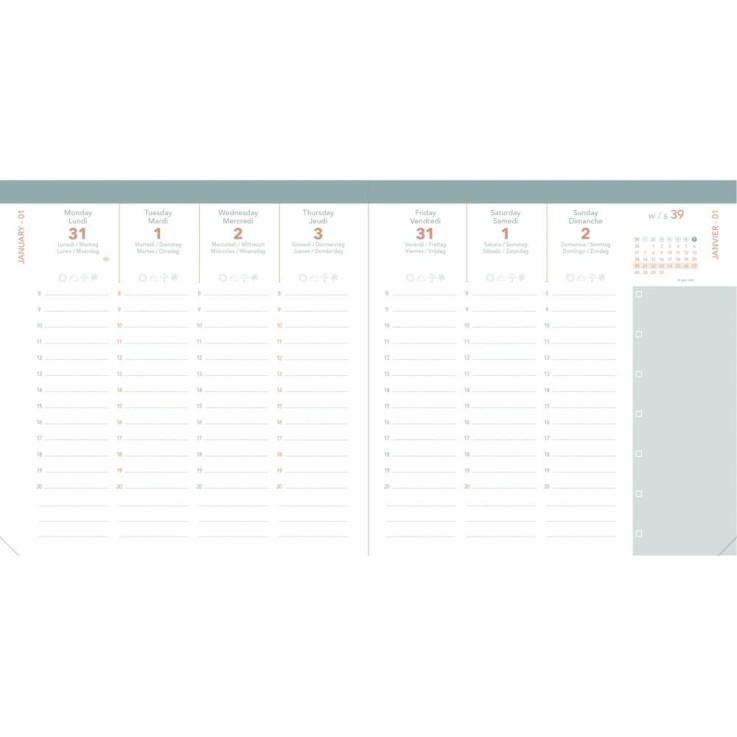 Agenda scolaire 2026-2027 - Exécutif sept Color - Semainier Planning - Pastel Rose clair - 16x16cm