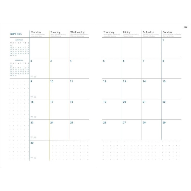 Agenda 16 mois 2026-2027 - Plan Note - Semainier Notes - Andrea Gris - 15x21cm