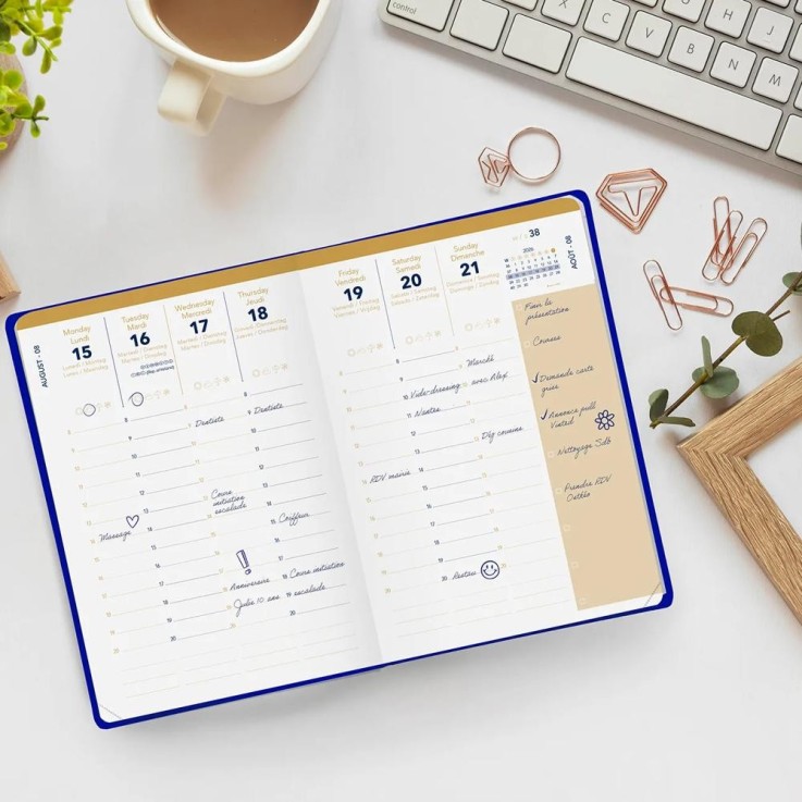 Agenda scolaire 2026-2027 - Universitaire Color - Semainier Planning - Céleste Beige - 10x15cm