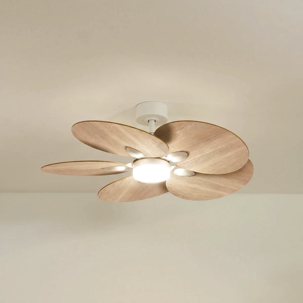 Ventilateur de plafond avec lumière Lotus teinté Chêne