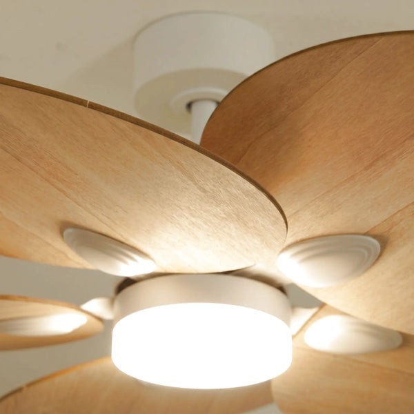 Ventilateur de plafond avec lumière Lotus teinté Chêne
