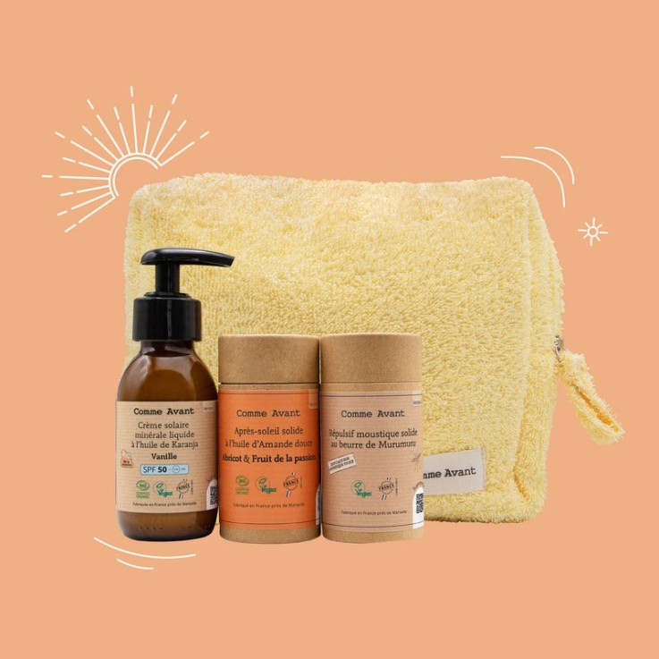 Trousse été des essentiels : crème solaire SPF50, anti-moustique & après-soleil (+trousse offerte)