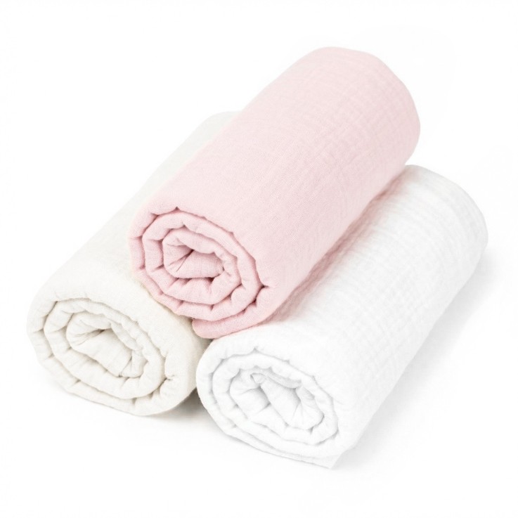 Lot de 3 Draps housses couffin en gaze de coton, Pastel