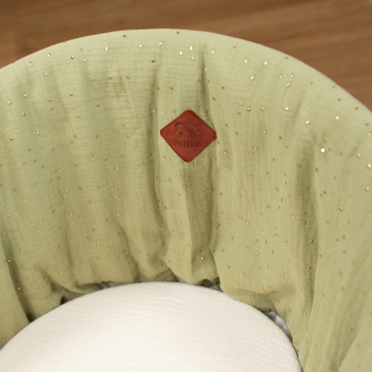Couffin bébé avec Matelas, Habillage et Drap Housse, Pois Dorés