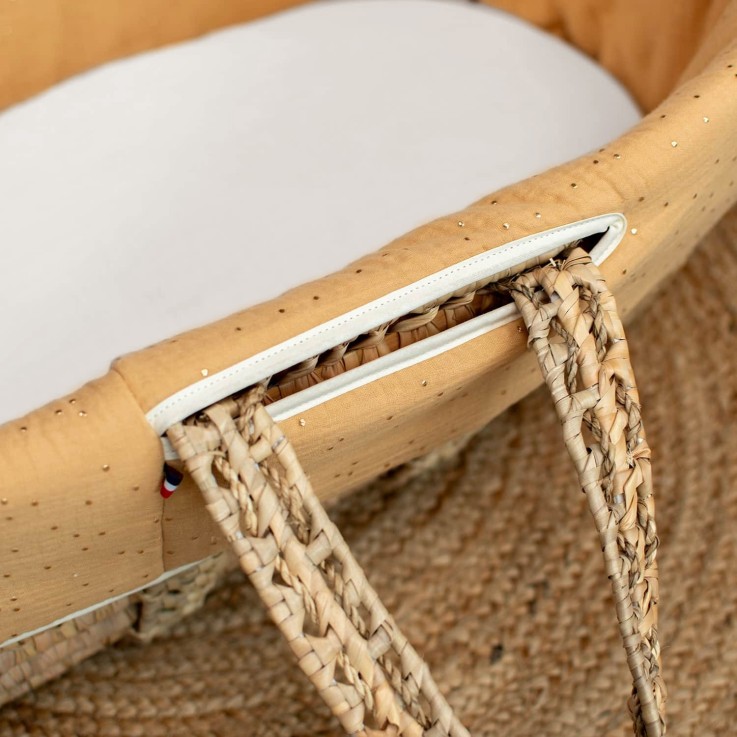 Couffin bébé avec Matelas, Habillage et Drap Housse, Pois Dorés