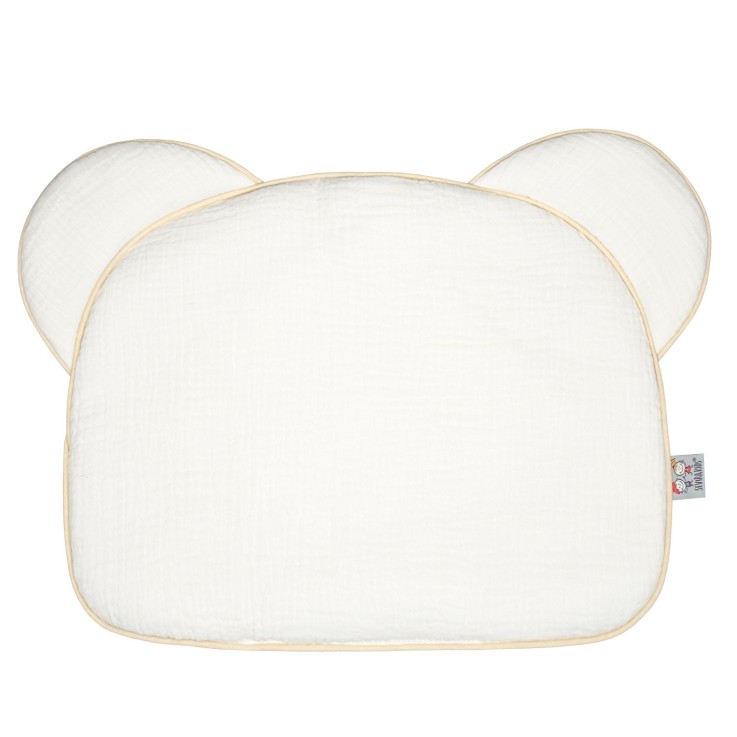 Oreiller bébé plat ourson en gaze de coton, Jeanne