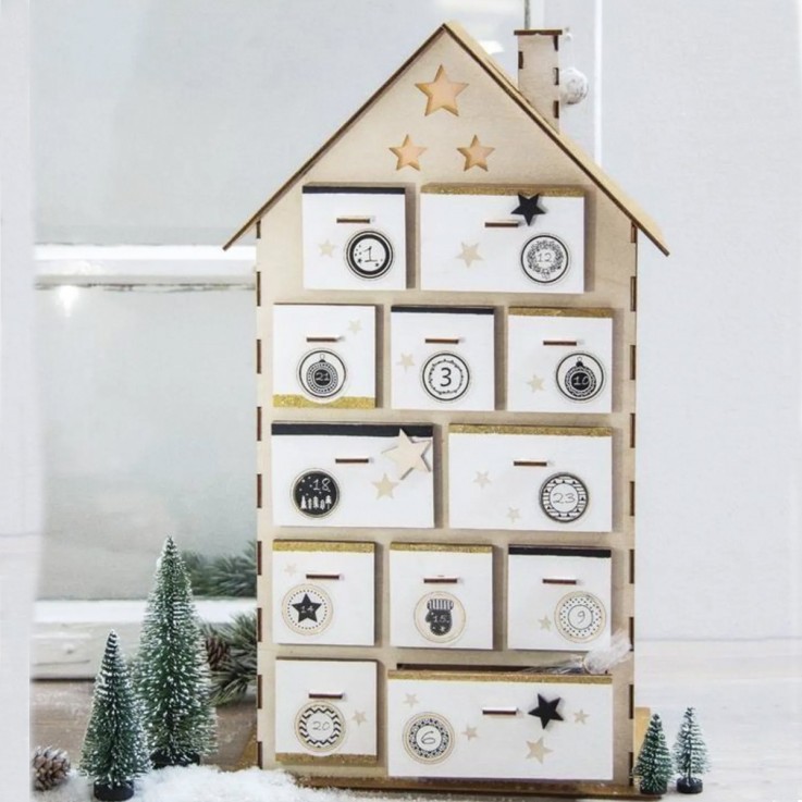 Kit bois Maison calend.Avent,FSC MixCred., nature, 25,5x17,5x45,5cm, 185 pces, boîte 1kit