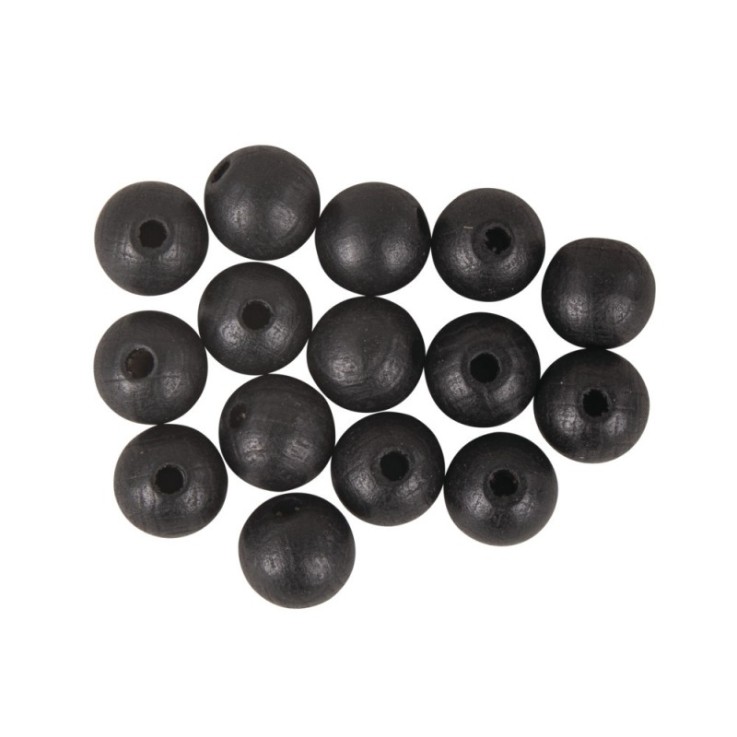 Perles bois percées FSC 100%,mat, ø 10mm, noir, 35 pces