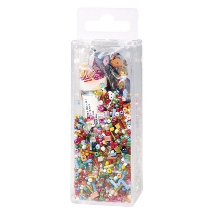 Mix paillettes et perles en verre + fil, 90g mélange et fil 50m x 0,3mm