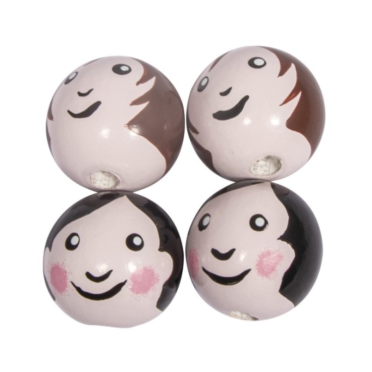 Boule en bois Tête,Femme et homme, ø23mm, 2designs, peint à la main, 4 pces